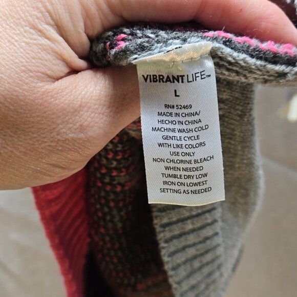 Dog Argile Sweater, Vibrant Life, Lg Pink, Grey, Gray, Diamonds, Knit Ribbed Hem - Picture 2 of 9